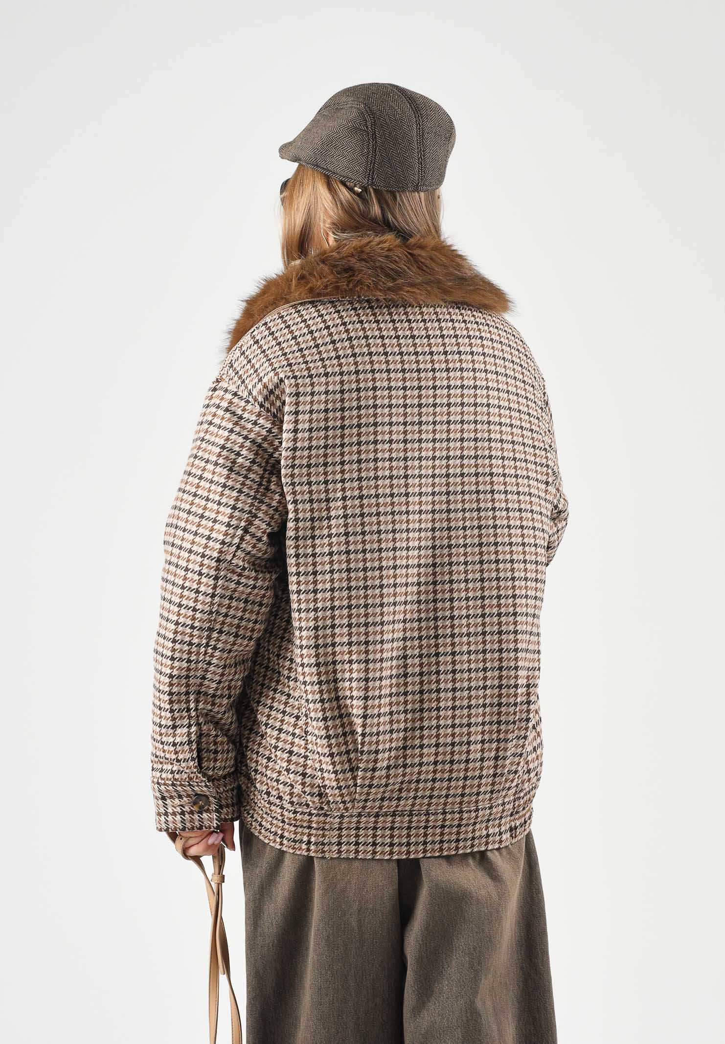LEVI'S® Giubbotto BILLIE WARM COAT beige e marrone da donna con collo in ecopelliccia e fantsia a quadri 007U8-0002 . LEVI'S® 