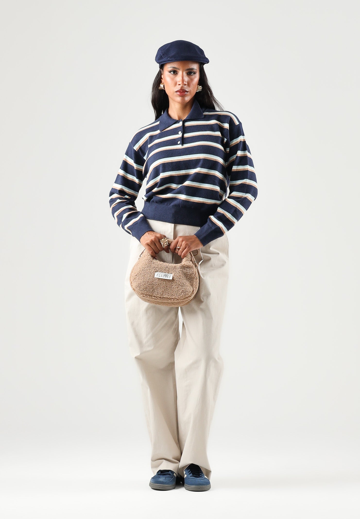 LEVI'S® Polo manica lunga multicolore-nera da donna con abbottonatura corta e motivo a righe orizzontali. 007VY-0003 . LEVI'S® 