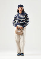 LEVI'S® Polo manica lunga multicolore-nera da donna con abbottonatura corta e motivo a righe orizzontali. 007VY-0003 . LEVI'S® 