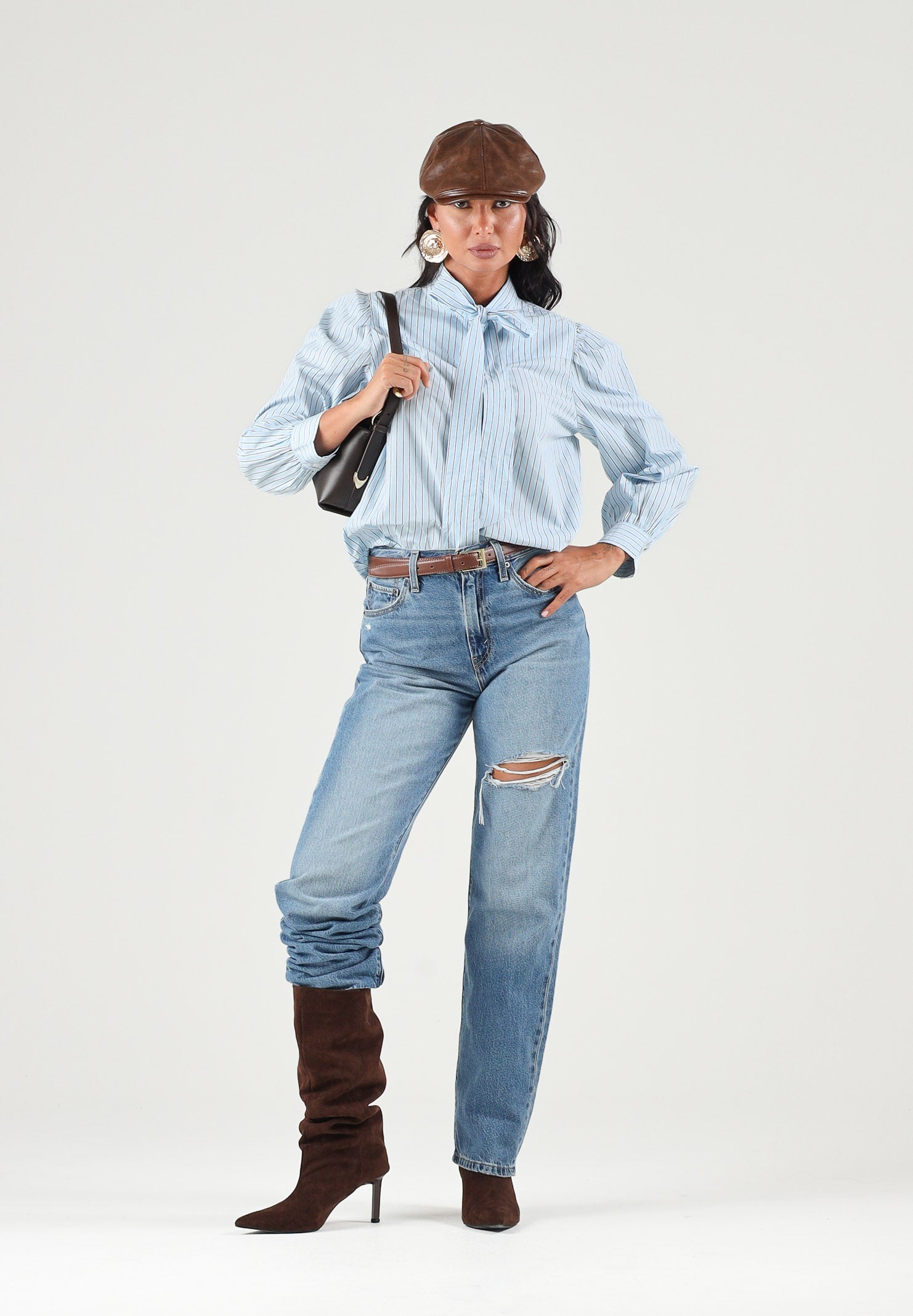 LEVI'S® Camicia maniche lunghe ARCHIVE BLOUSE celeste da donna con fiocco al collo e maniche a palloncino 007XN-0002 . LEVI'S® 