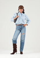 LEVI'S® Camicia maniche lunghe ARCHIVE BLOUSE celeste da donna con fiocco al collo e maniche a palloncino 007XN-0002 . LEVI'S® 