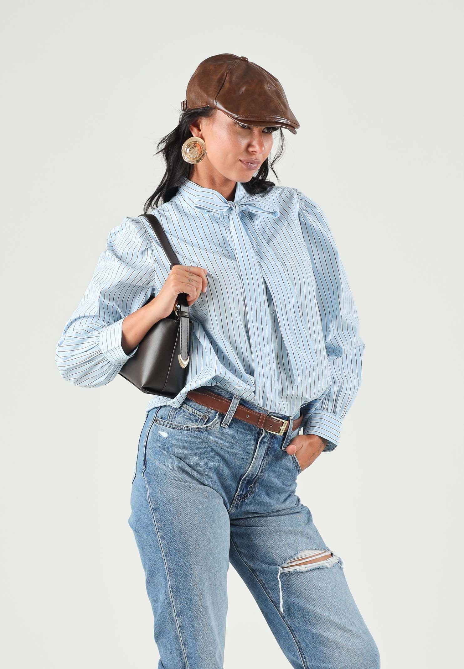 LEVI'S® Camicia maniche lunghe ARCHIVE BLOUSE celeste da donna con fiocco al collo e maniche a palloncino 007XN-0002 . LEVI'S® 