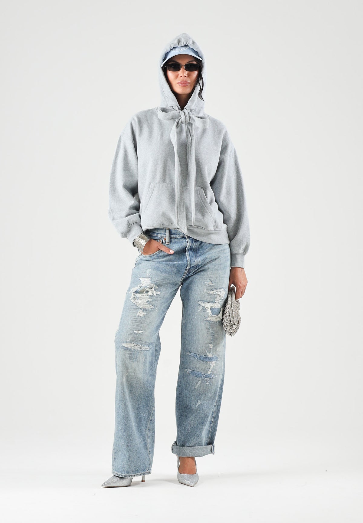 LEVI'S® Felpa con cappuccio grigia  da donna con lacci lunghi regolabili in vita. 0082D-0000 . LEVI'S® 