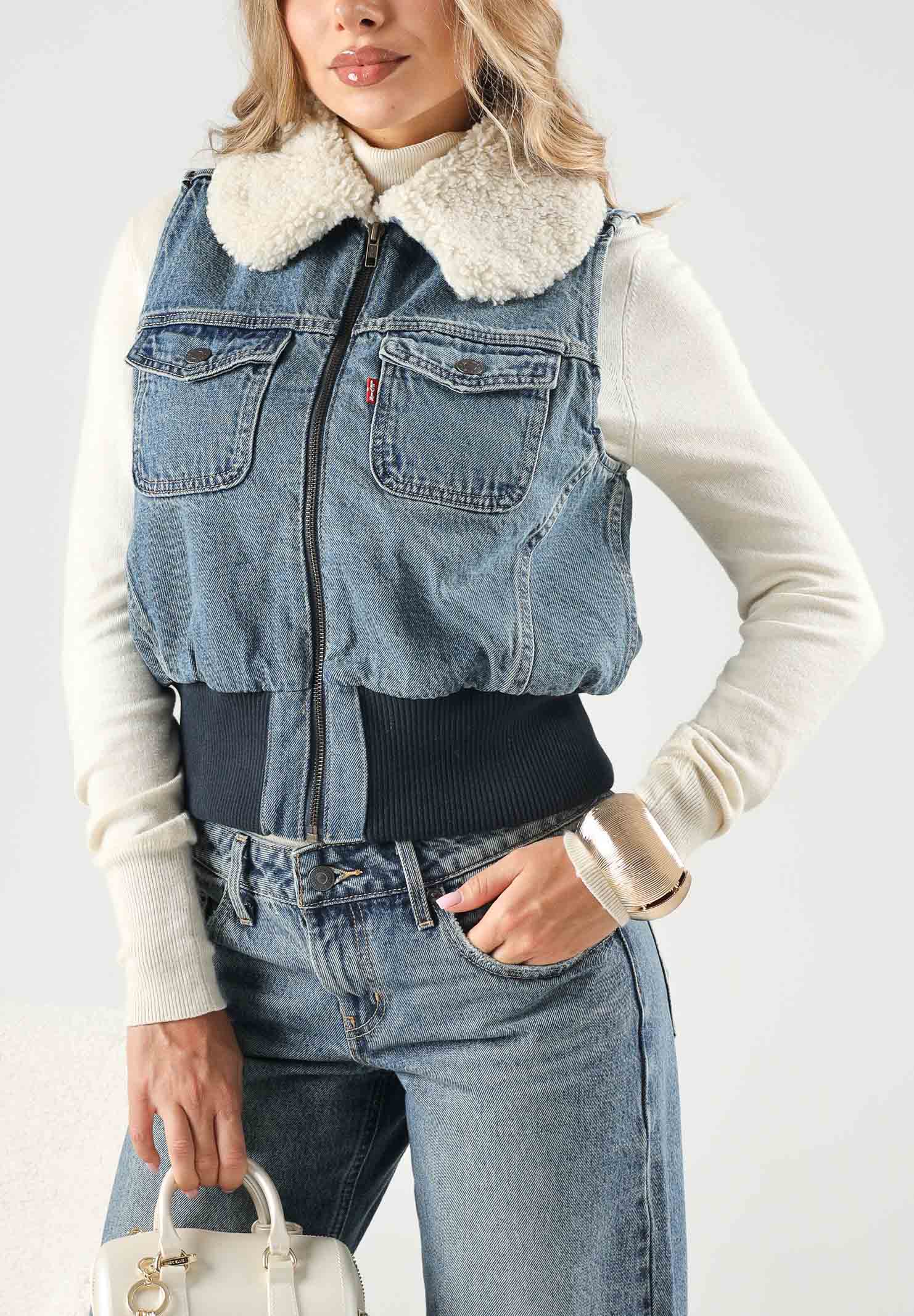 LEVI'S® Giubbotto smanicato in deim  TINY SHERPA VEST indigo denim blu da donna 0089F-0000 . LEVI'S® 