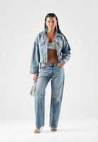 LEVI'S Giacca STRASS SILVER STUDS CROPPED indigo blu da donna con applicazioni decorative 0089L-0003 . LEVI'S® 