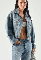 LEVI'S Giacca STRASS SILVER STUDS CROPPED indigo blu da donna con applicazioni decorative 0089L-0003 . LEVI'S® 