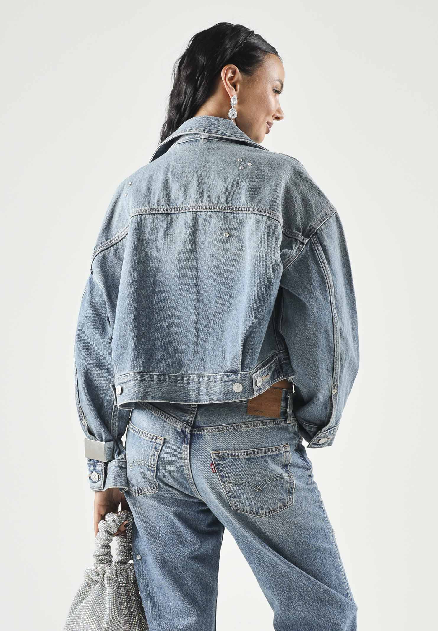 LEVI'S Giacca STRASS SILVER STUDS CROPPED indigo blu da donna con applicazioni decorative 0089L-0003 . LEVI'S® 