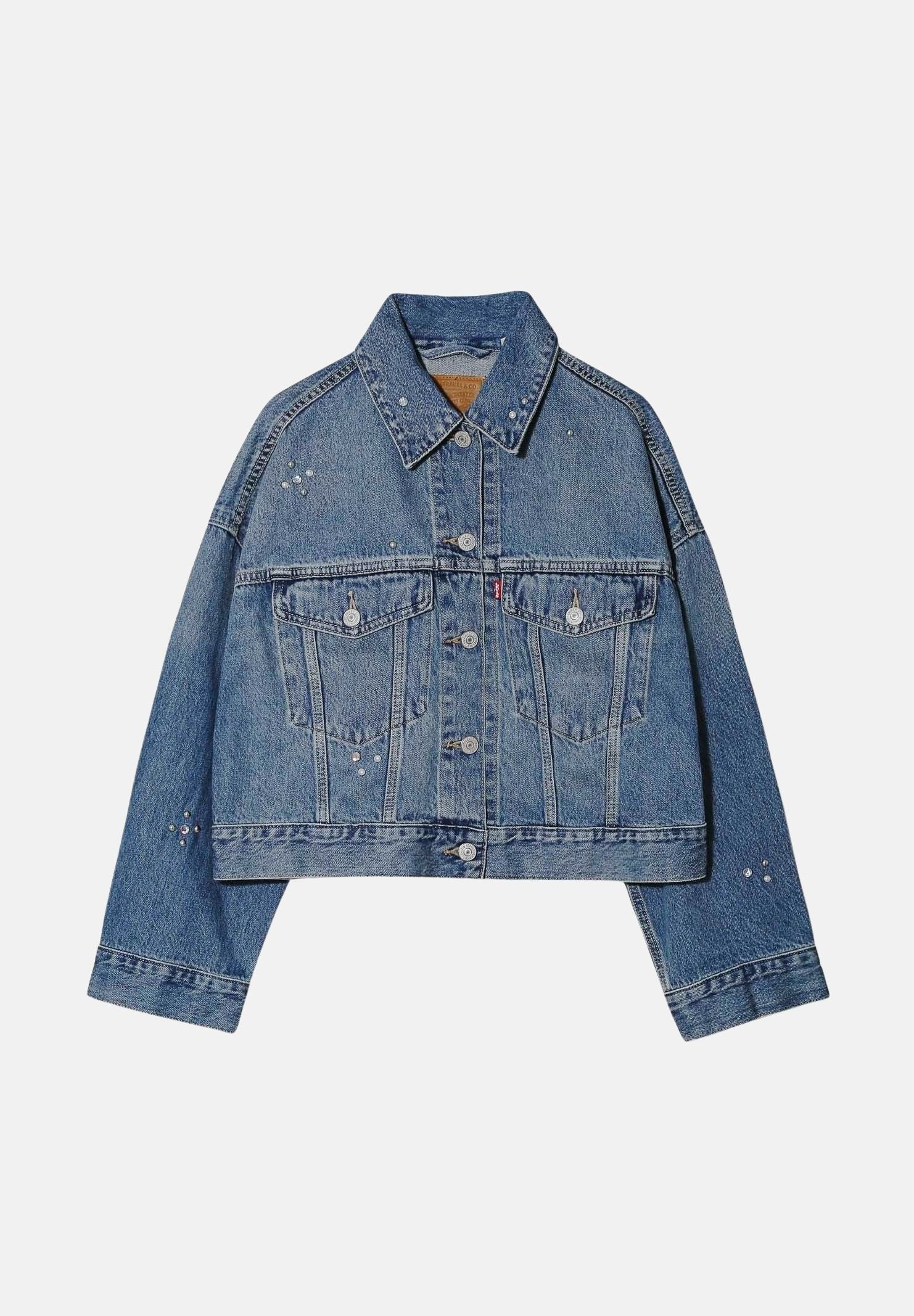 LEVI'S Giacca STRASS SILVER STUDS CROPPED indigo blu da donna con applicazioni decorative 0089L-0003 . LEVI'S® 