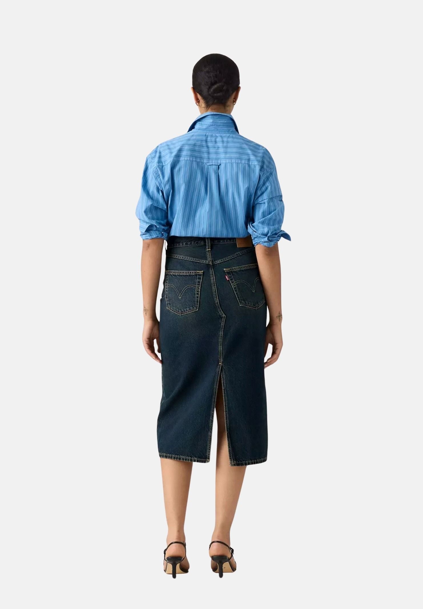 LEVI'S Gonna DECON SLIT MIDI SKIRT Dark Indigo blu da donna con spacco frontale decostruito. 008AF-0001 . LEVI'S® 