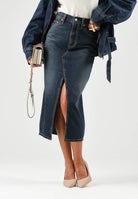LEVI'S Gonna midi DECON SLIT dark indigo blu da donna con spacco frontale decostruito. 008AF-0001 . LEVI'S® 