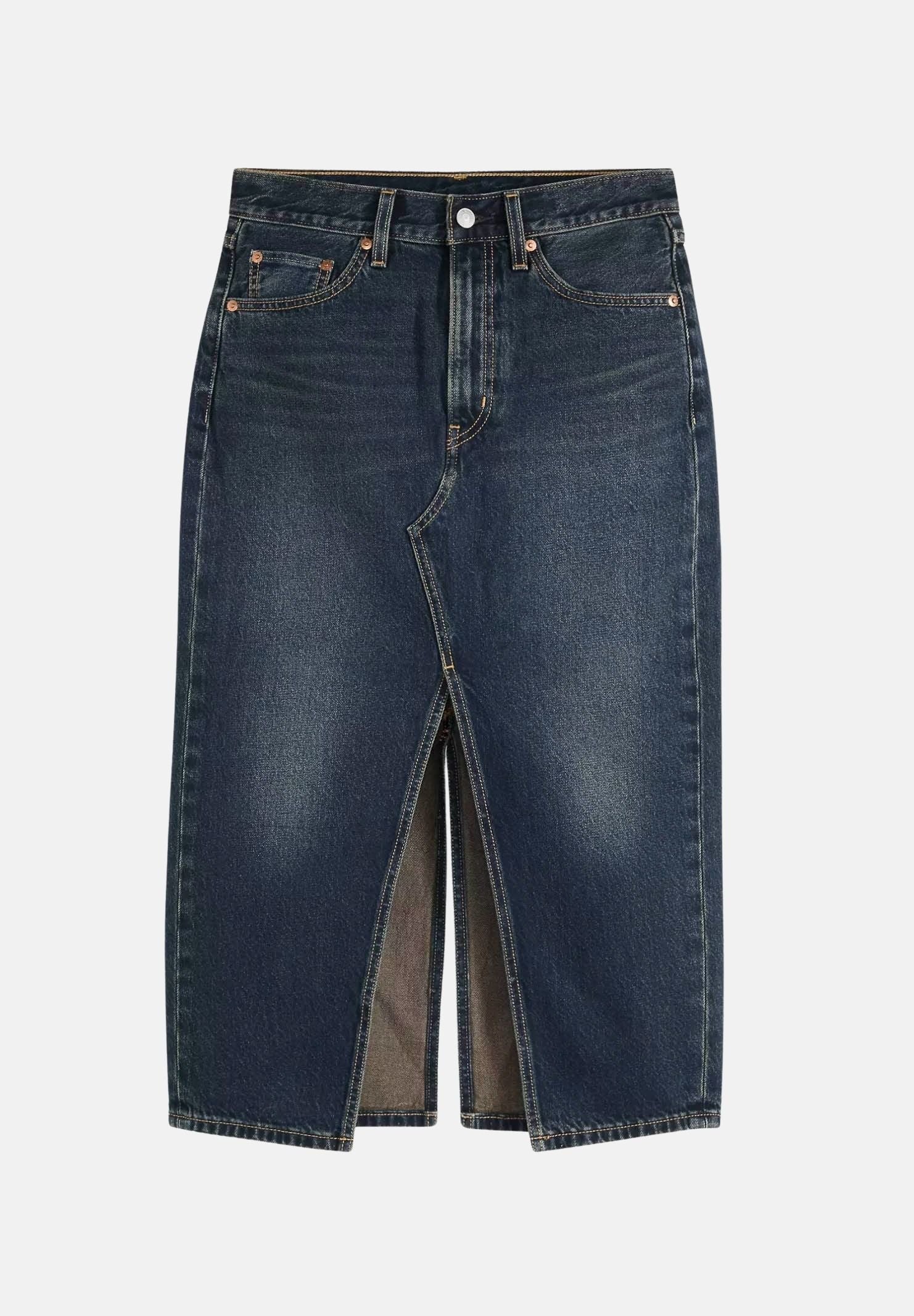 LEVI'S Gonna DECON SLIT MIDI SKIRT Dark Indigo blu da donna con spacco frontale decostruito. 008AF-0001 . LEVI'S® 