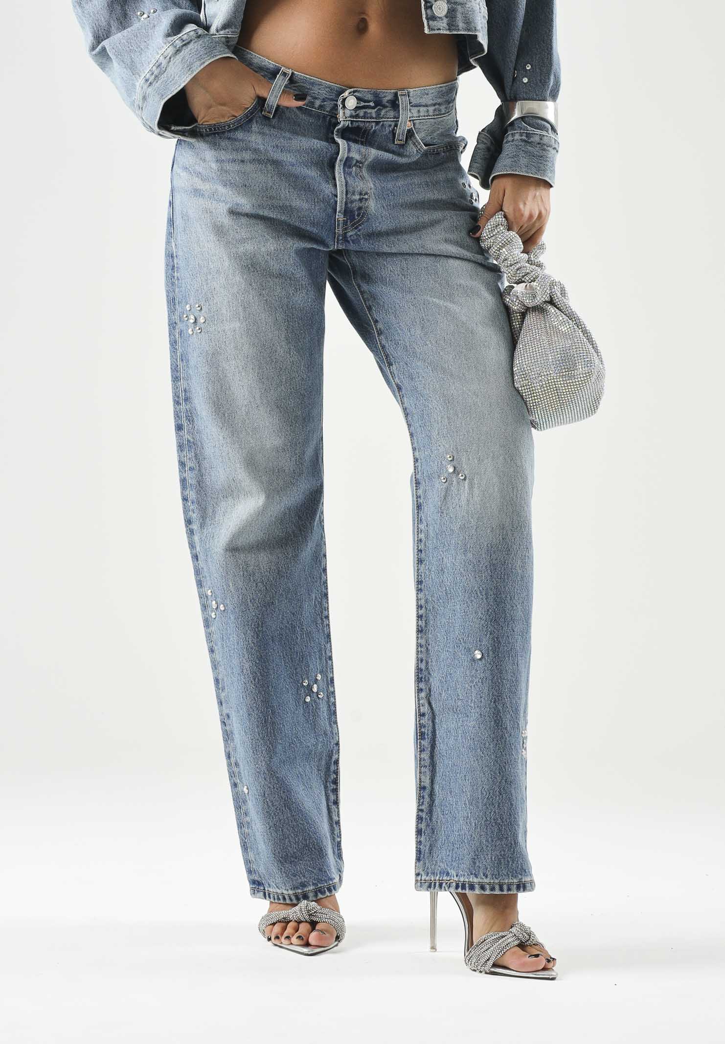 LEVI'S Jeans 501® '90S Med Indigo blu da donna con lavaggio medio, effetto vissuto A1959-0146 . LEVI'S® 