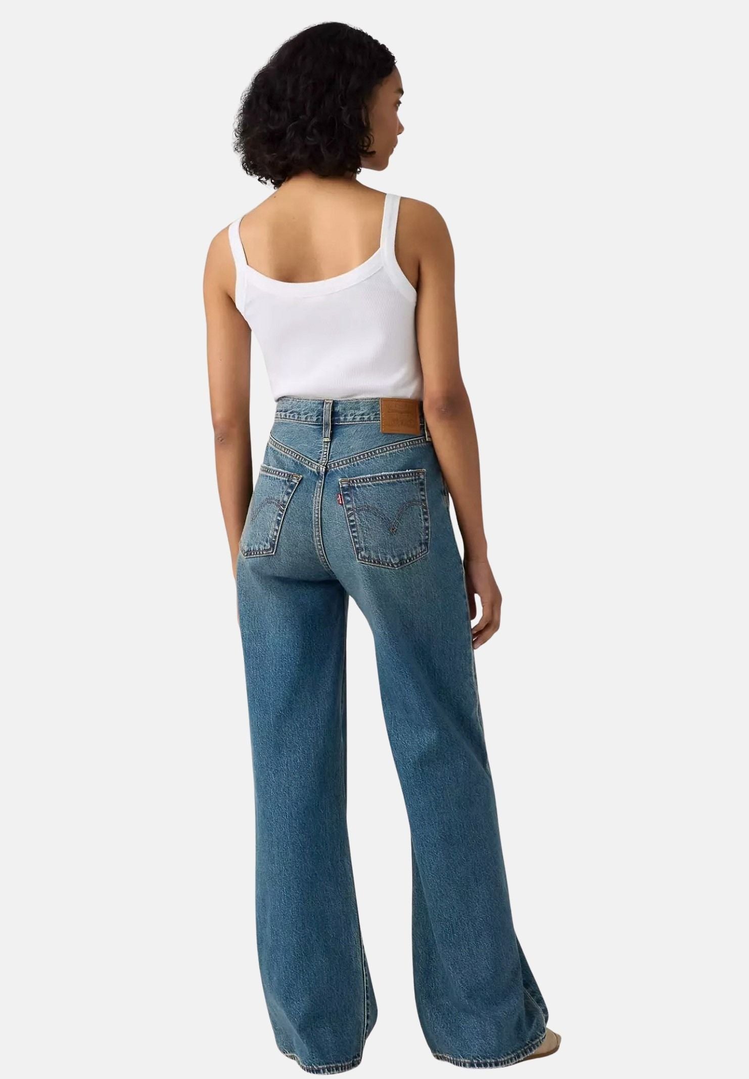 LEVI'S Jeans RIBCAGE WIDE-LEG indigo blu da donna con lavaggio sfumato ed effetto vissuto A6081-0094 . LEVI'S® 