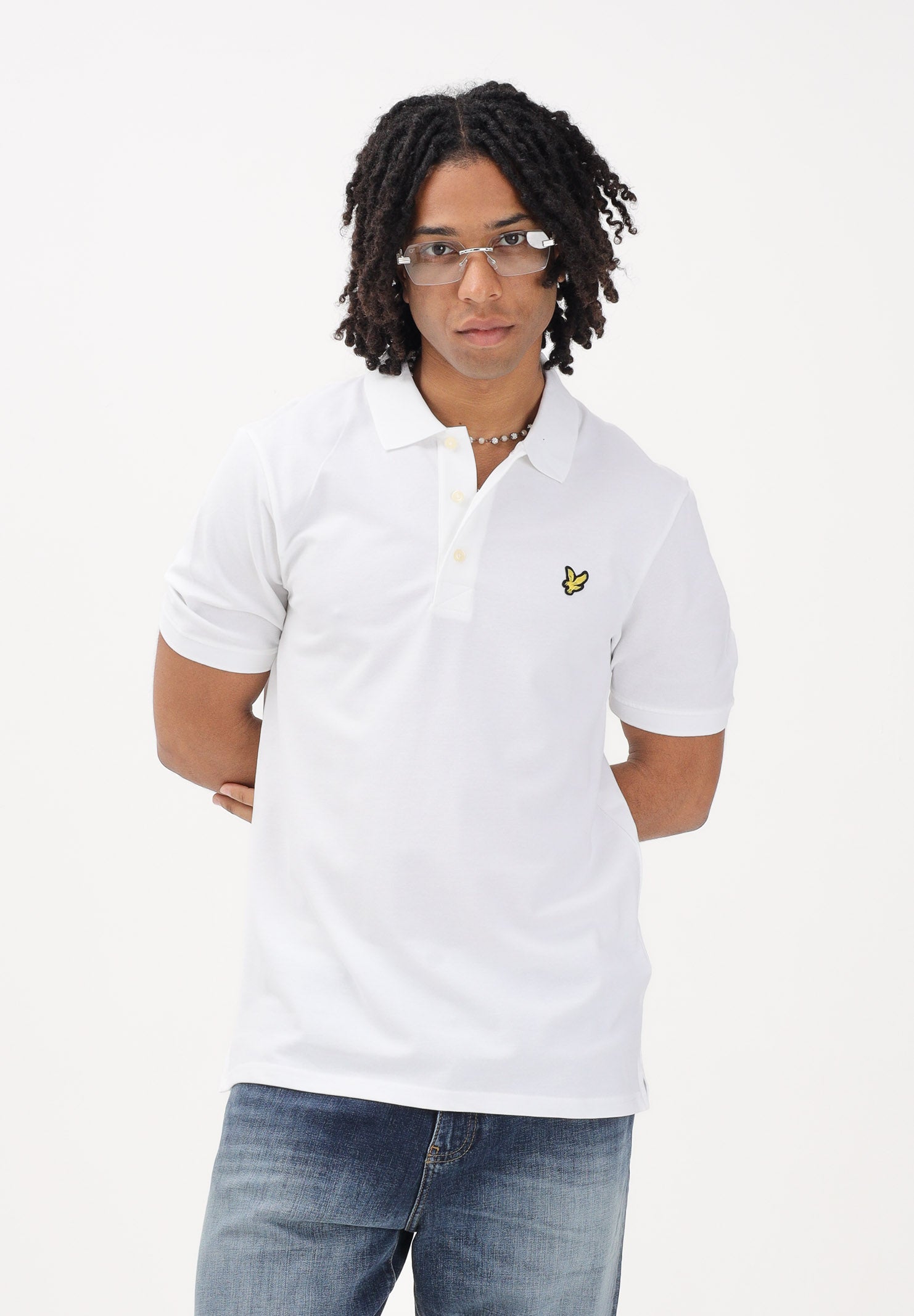LYLE & SCOTT Polo a manica corta bianca da uomo con patch logo golden eagle SP400VOG 626 LYLE & SCOTT 
