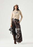 MM6 MAISON MARGIELA pantalone Wide-Leg marrone intenso per donna, ragazzi e bambini con gamba ampia M60994MM08L M6713 MAISON MARGIELA 