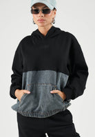 MM6 MAISON MARGIELA Felpa HOODE con cappuccio nero e azzurro per donna, ragazzi e bambini con tasca a marsupio M61108MM09G M6C08 MAISON MARGIELA 