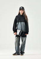 MM6 MAISON MARGIELA Felpa HOODE con cappuccio nero e azzurro per donna, ragazzi e bambini con tasca a marsupio M61108MM09G M6C08 MAISON MARGIELA 