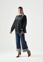 MM6 MAISON MARGIELA Felpa girocollo CREWNECK nera per donna, ragazzi e bambini con logo numerico MM6 stampato sul davanti. M61116MM02X M6900 MAISON MARGIELA 