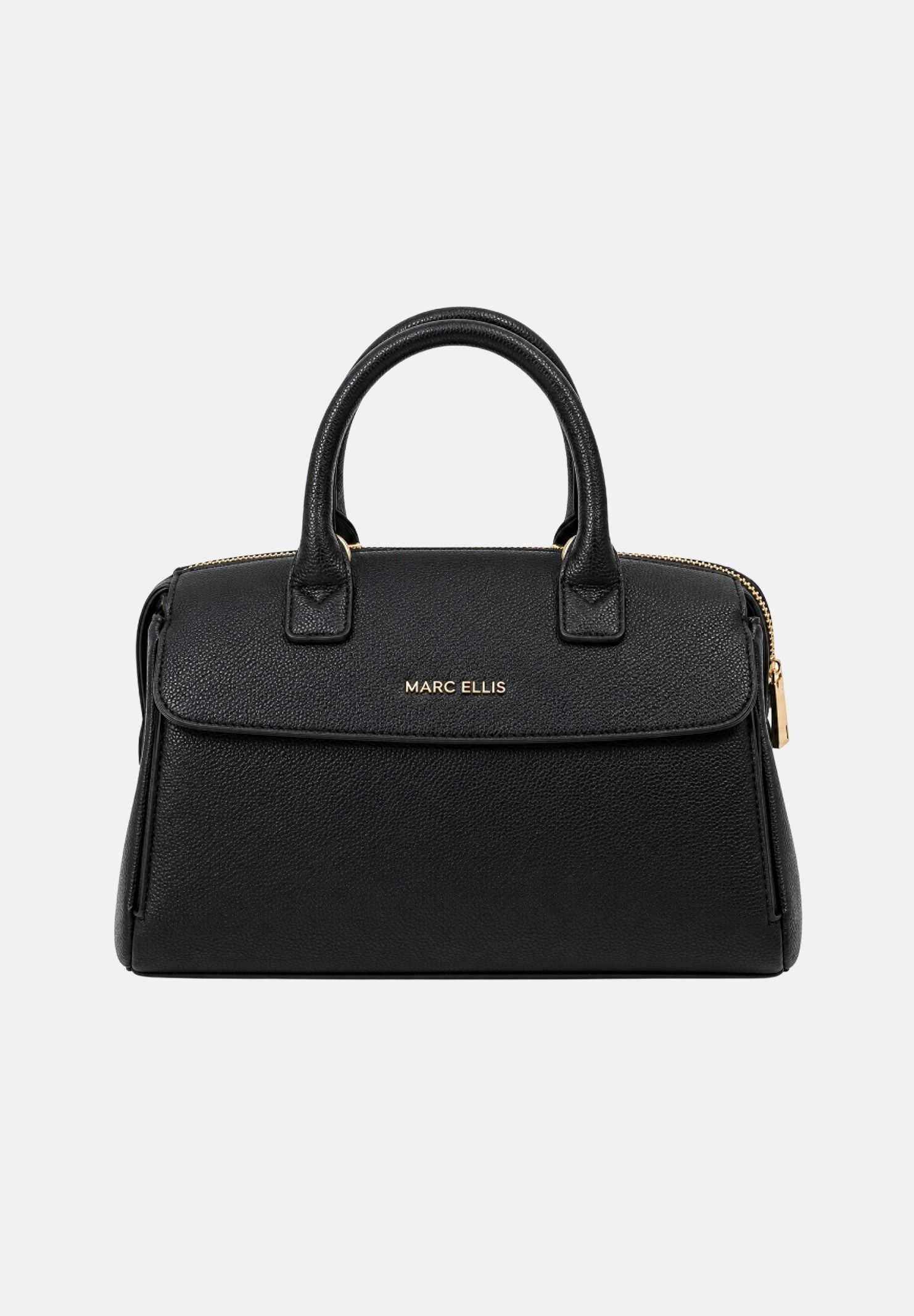 MARC ELLIS Borsa a mano ALYSA MACRO nera per donna con elegante manico rigido superiore e tracolla logata coordinata. ALYSA-MACRO BLLIGO MARC ELLIS 