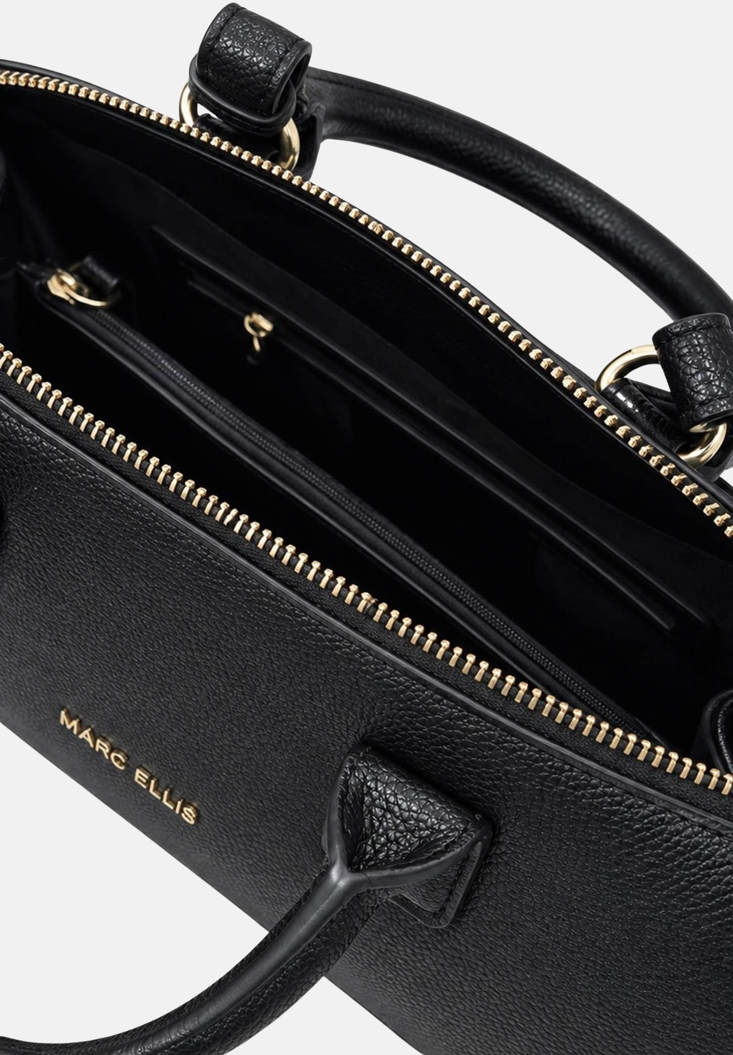 MARC ELLIS Borsa a mano ALYSA MACRO nera per donna con elegante manico rigido superiore e tracolla logata coordinata. ALYSA-MACRO BLLIGO MARC ELLIS 