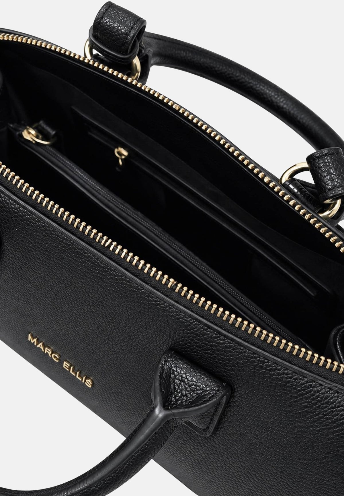 MARC ELLIS Borsa a mano ALYSA MACRO nera per donna con elegante manico rigido superiore e tracolla logata coordinata. ALYSA-MACRO BLLIGO MARC ELLIS 