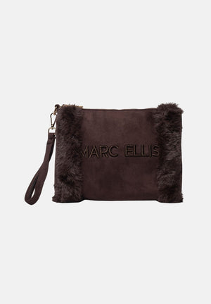 MARC ELLIS  Pochette BUBY-CARACAL marrone scuro da donna con inserti laterali effetto pelliccia e cinturino da polso. BUBY-CARACAL-C CH MARC ELLIS 