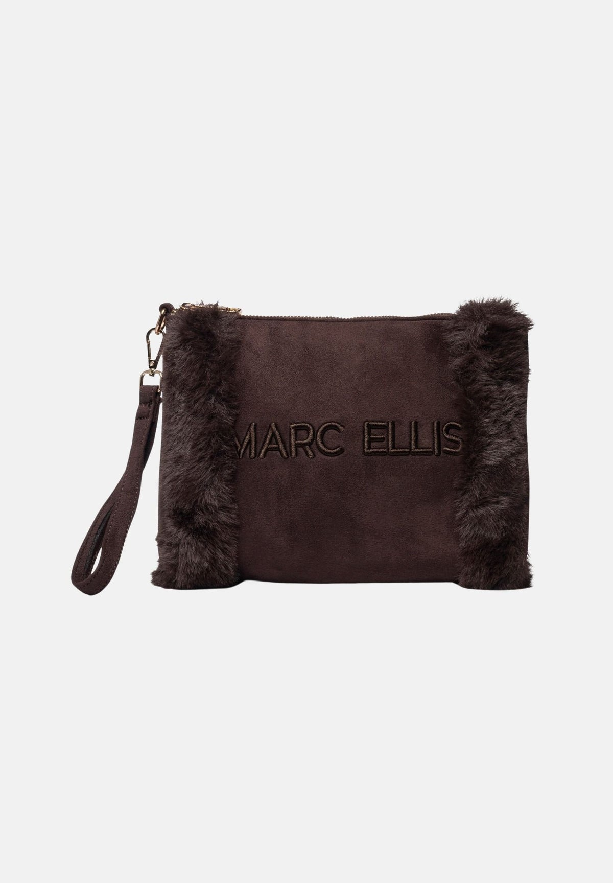 MARC ELLIS  Pochette BUBY-CARACAL marrone scuro da donna con inserti laterali effetto pelliccia e cinturino da polso. BUBY-CARACAL-C CH MARC ELLIS 