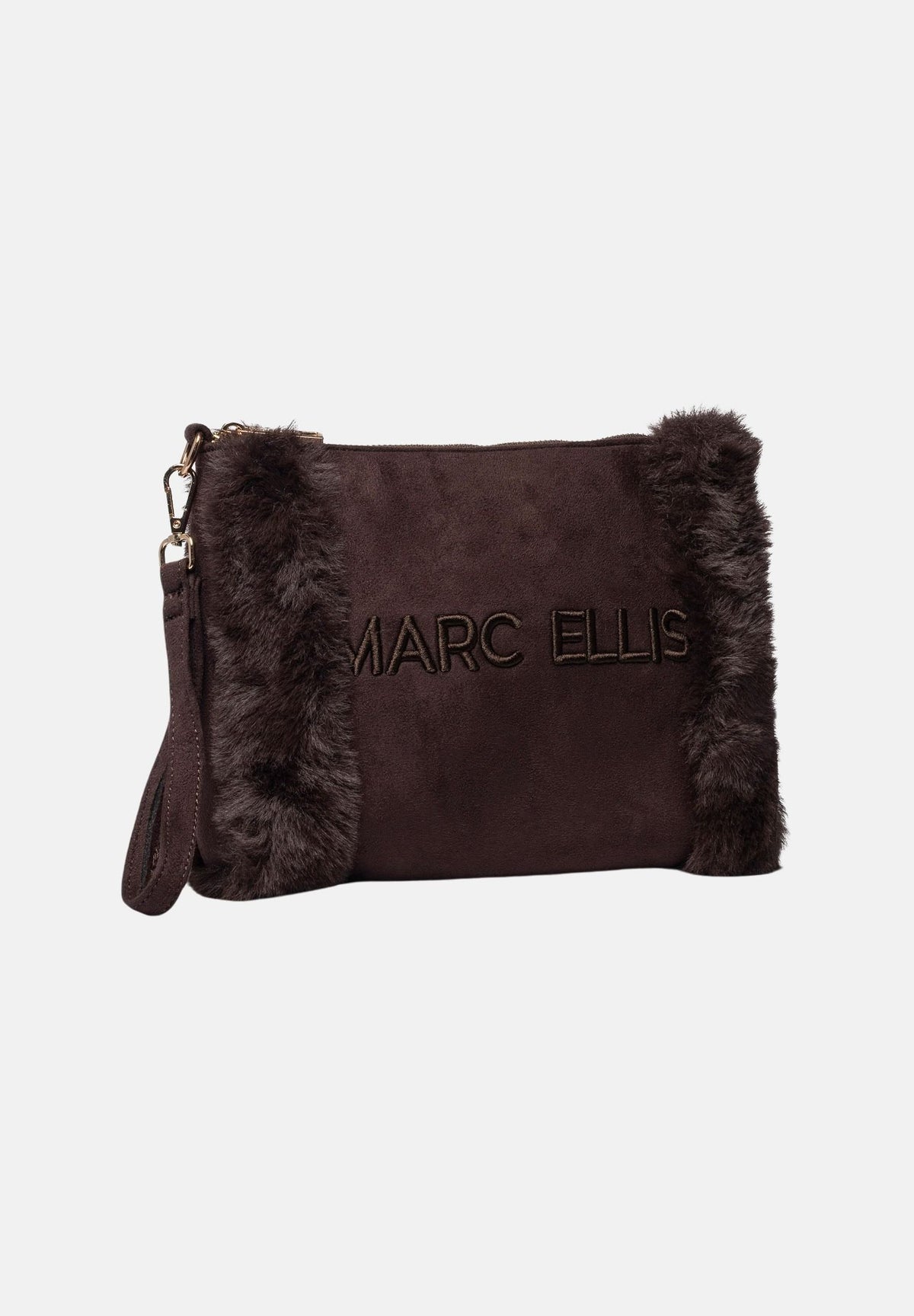 MARC ELLIS  Pochette BUBY-CARACAL marrone scuro da donna con inserti laterali effetto pelliccia e cinturino da polso. BUBY-CARACAL-C CH MARC ELLIS 