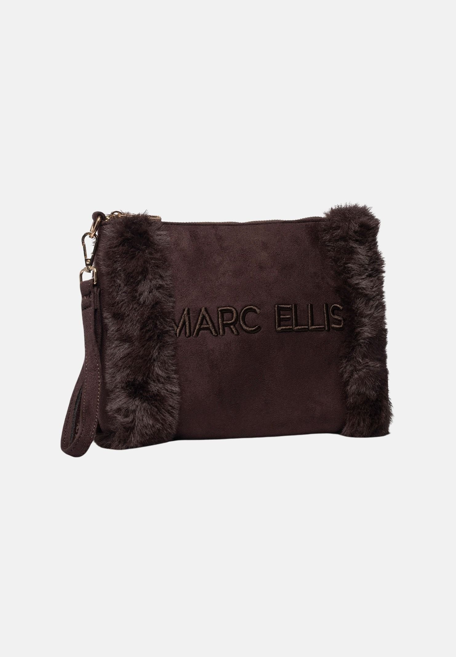 MARC ELLIS  Pochette BUBY-CARACAL marrone scuro da donna con inserti laterali effetto pelliccia e cinturino da polso. BUBY-CARACAL-C CH MARC ELLIS 
