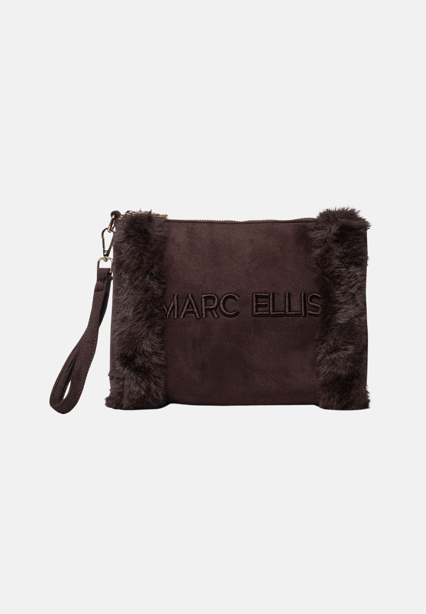 MARC ELLIS  Pochette BUBY-CARACAL marrone scuro da donna con inserti laterali effetto pelliccia e cinturino da polso. BUBY-CARACAL-C CH MARC ELLIS 