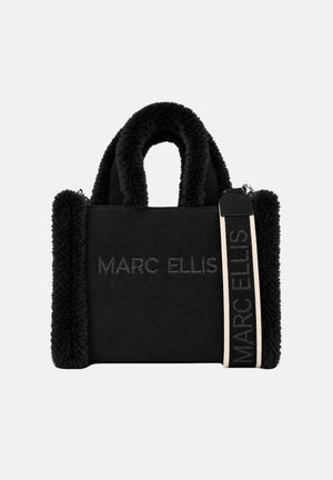 MARC ELLIS Borsa a mano BUBY CARACAL nero per donna con soffici profili in ecopelliccia e tracolla logata coordinata. BUBY-CARACAL-M BL MARC ELLIS 