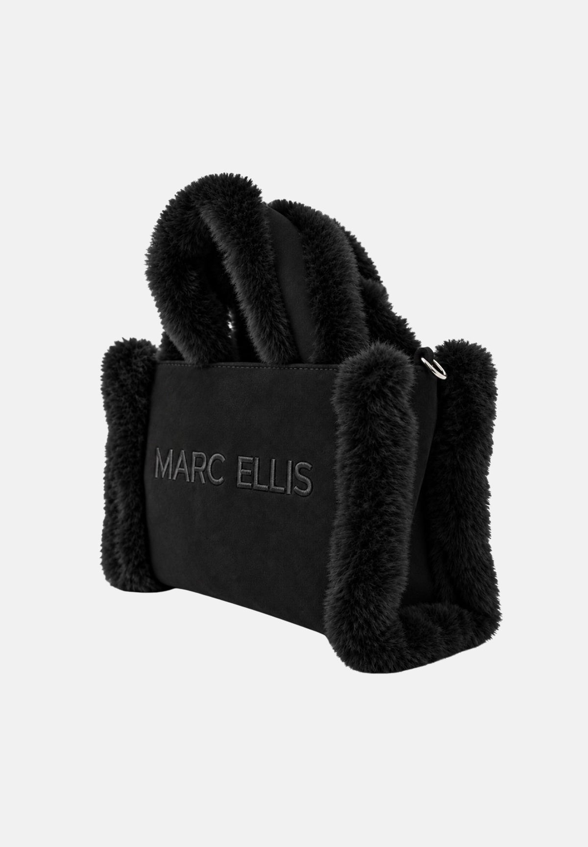 MARC ELLIS Borsa a mano BUBY CARACAL nero per donna con soffici profili in ecopelliccia e tracolla logata coordinata. BUBY-CARACAL-M BL MARC ELLIS 