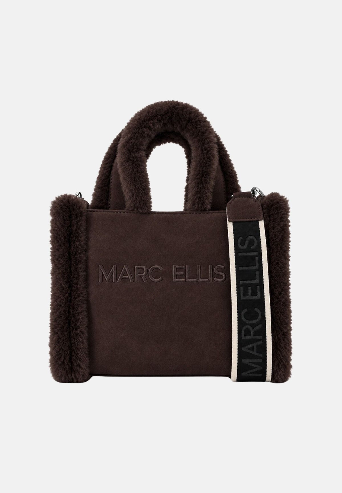 MARC ELLIS Borsa a mano BUBY CARACAL marrone cioccolato per donna con soffici profili in ecopelliccia e tracolla logata coordinata BUBY-CARACAL-M CH MARC ELLIS 