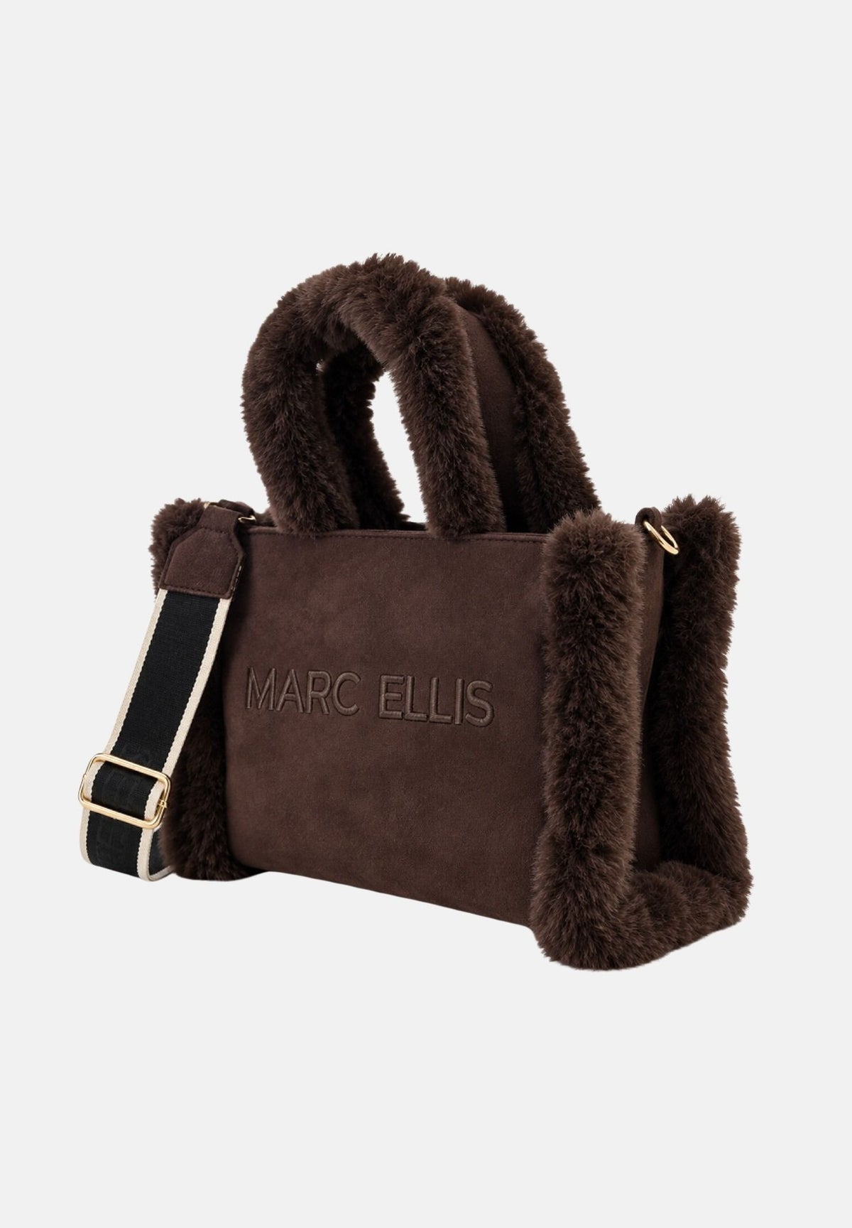 MARC ELLIS Borsa a mano BUBY CARACAL marrone cioccolato per donna con soffici profili in ecopelliccia e tracolla logata coordinata BUBY-CARACAL-M CH MARC ELLIS 