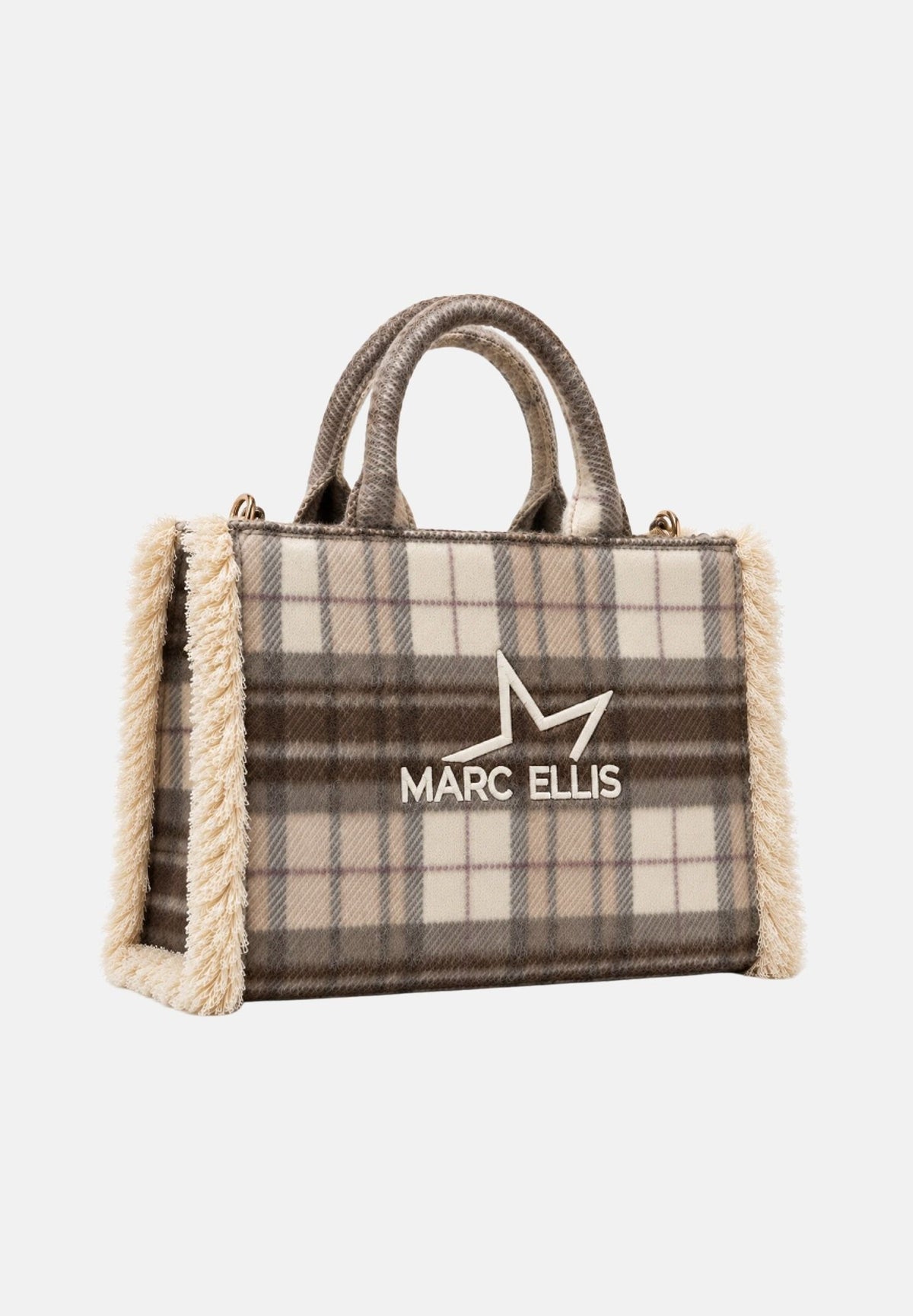 MARC ELLIS Borsa a mano BUBY PLAID  beige scuro per donna con raffinata fantasia scozzese plaid BUBY-PLAID-L DABE MARC ELLIS 