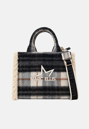 MARC ELLIS Borsa a mano BUBY PLAID M nero per donna con raffinata fantasia scozzese plaid e manici rigidi superiori coordinati. BUBY-PLAID-M BL MARC ELLIS 
