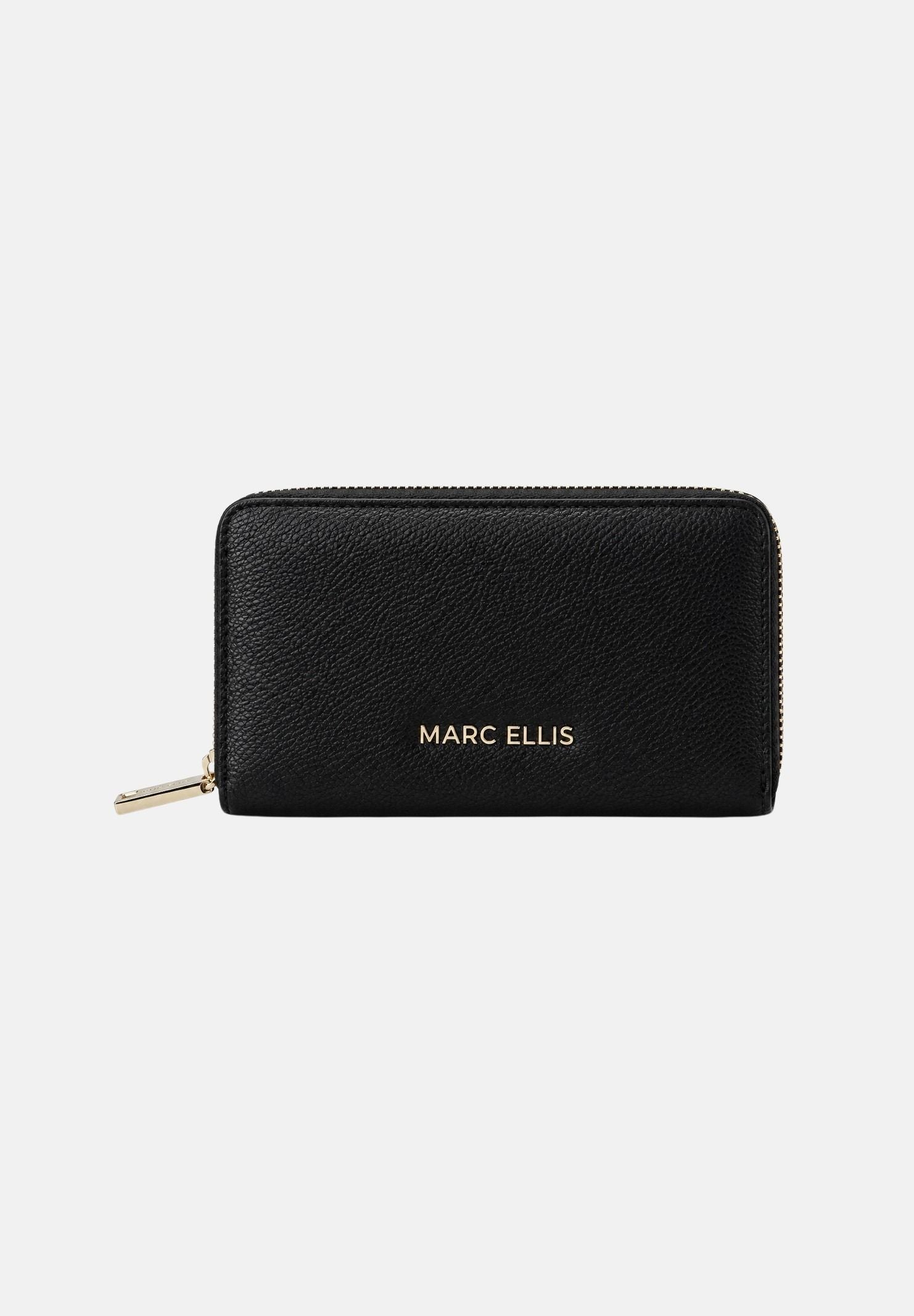 MARC ELLIS Portafogli nero per donna con pratica chiusura perimetrale a zip e luminoso dettaglio logo lettering ERIN-MACRO BLLIGO MARC ELLIS 