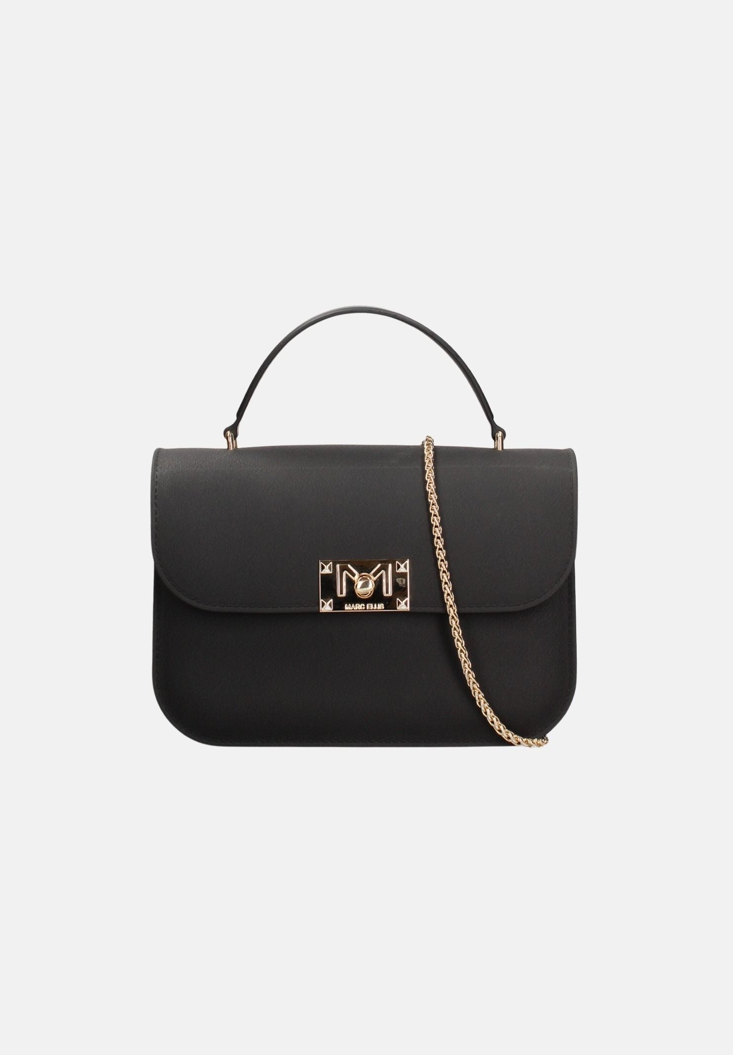 MARC ELLIS Borsa a mano FLAT EAR M nera per donna con patta frontale, logo metallico e dettagli oro chiaro. FLAT-EAR-M BLLIGO MARC ELLIS 