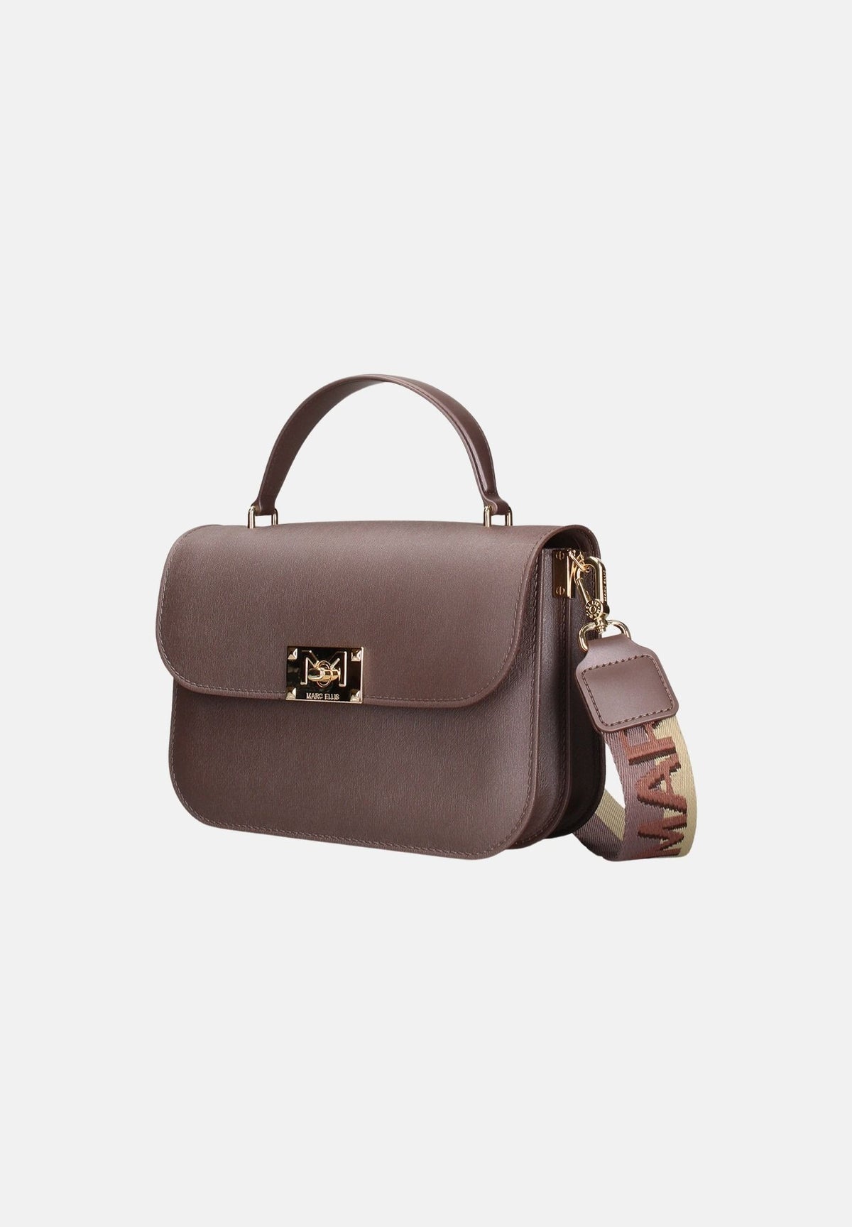 MARC ELLIS Borsa a mano FLAT EAR M cioccolato per donna con patta frontale, logo metallico e dettagli oro chiaro. FLAT-EAR-M CHLIGO MARC ELLIS 