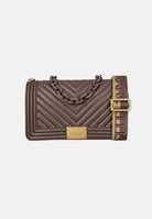 MARC ELLIS Borsa a tracolla FLAT M marrone cioccolato da donna con lavorazione chevron e dettagli metallici dorati. FLAT-M-27 CHMAGO MARC ELLIS 