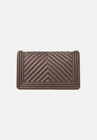 MARC ELLIS Borsa a tracolla FLAT M marrone cioccolato da donna con lavorazione chevron e dettagli metallici dorati. FLAT-M-27 CHMAGO MARC ELLIS 