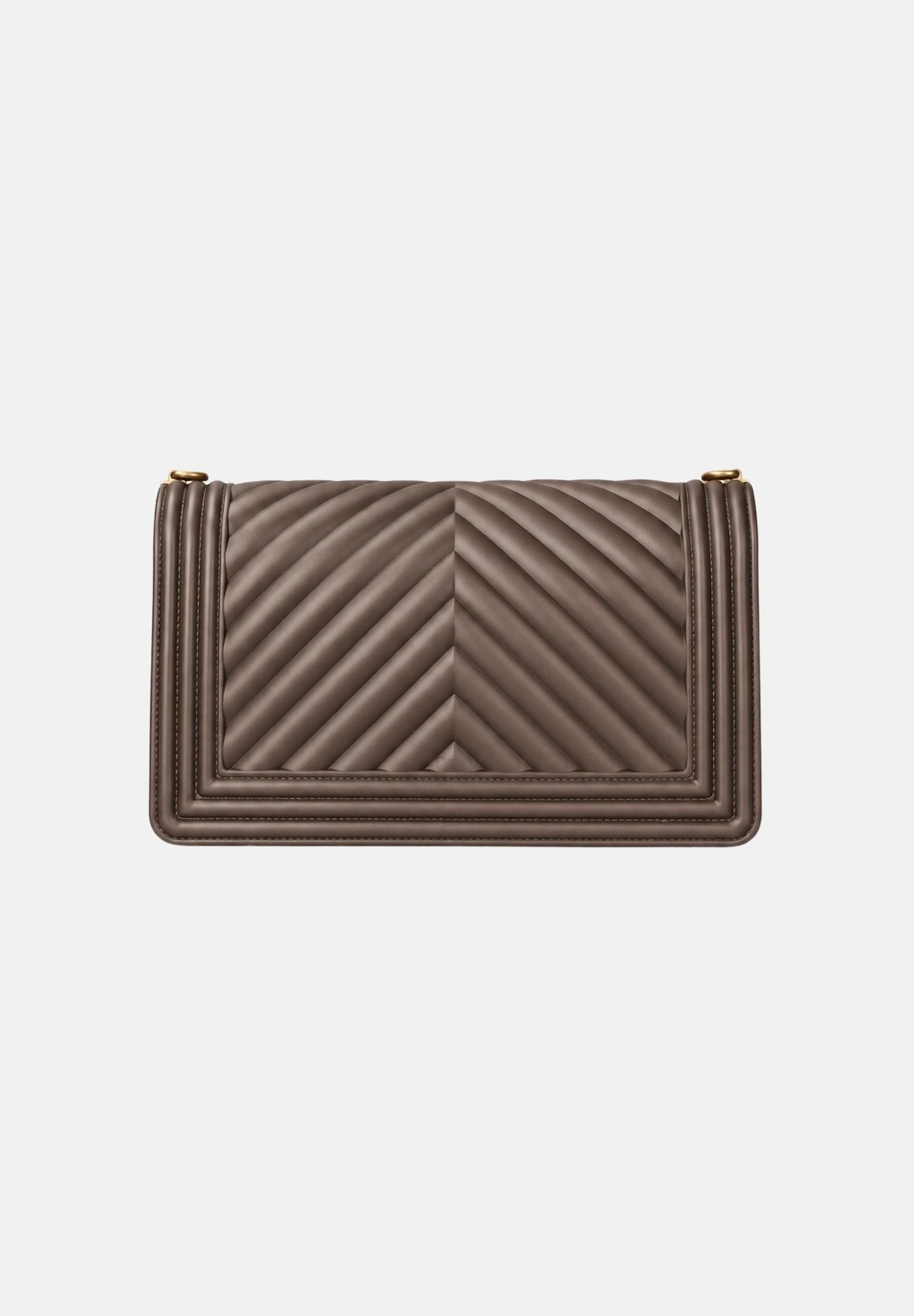 MARC ELLIS Borsa a tracolla FLAT M marrone cioccolato da donna con lavorazione chevron e dettagli metallici dorati. FLAT-M-27 CHMAGO MARC ELLIS 