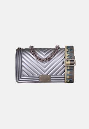 MARC ELLIS Borsa a tracolla FLAT M  grigio canna di fucile da donna con lavorazione chevron FLAT-M-27 GUMEMA MARC ELLIS 