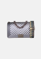 MARC ELLIS Borsa a tracolla FLAT M  grigio canna di fucile da donna con lavorazione chevron FLAT-M-27 GUMEMA MARC ELLIS 