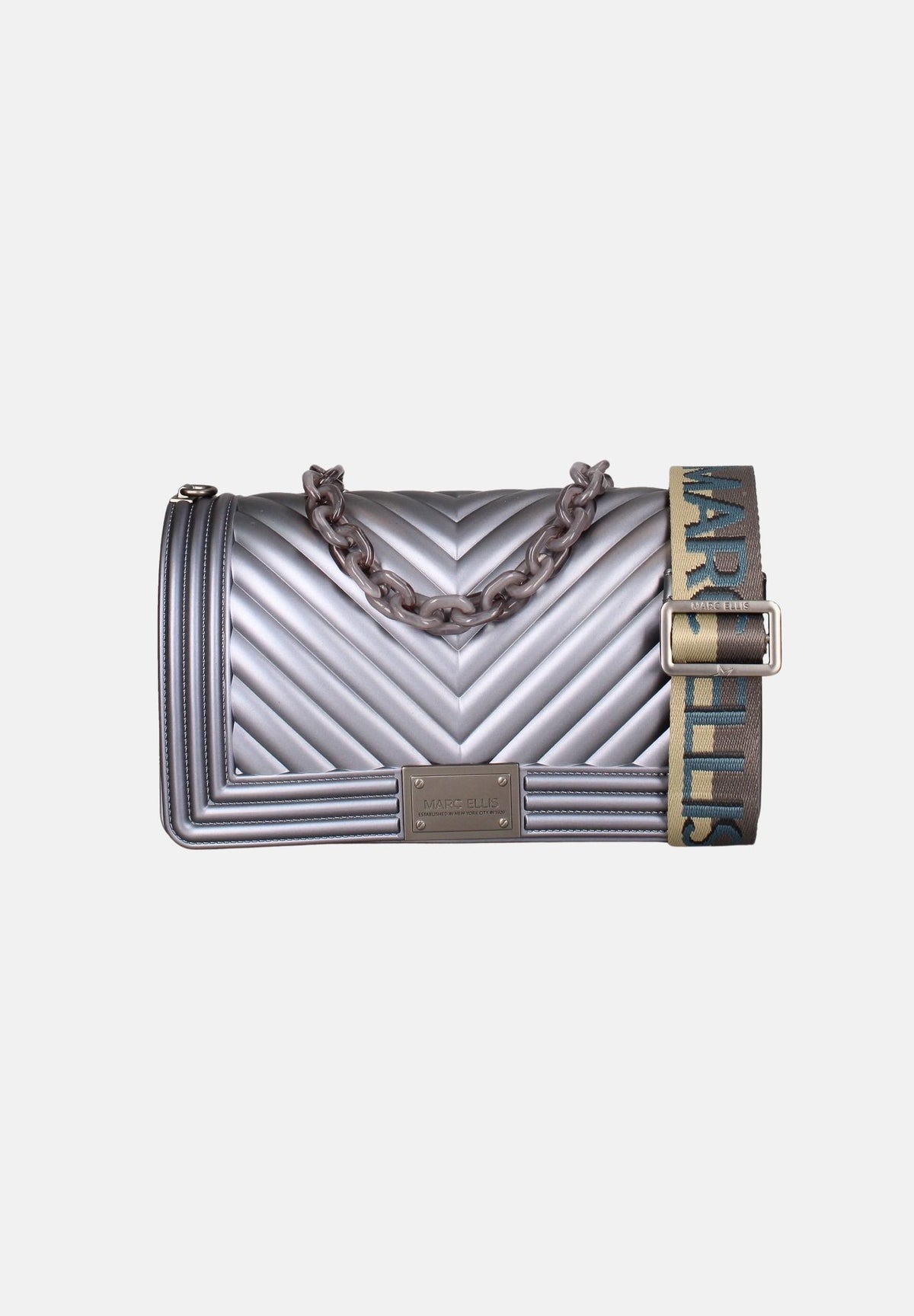 MARC ELLIS Borsa a tracolla FLAT M  grigio canna di fucile da donna con lavorazione chevron FLAT-M-27 GUMEMA MARC ELLIS 