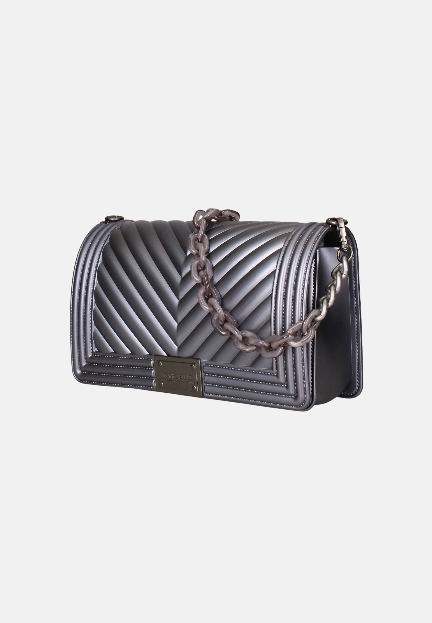 MARC ELLIS Borsa FLAT S grigio canna da fucile da donna con elegante motivo trapuntato a chevron FLAT-S27 GUMEMA MARC ELLIS 