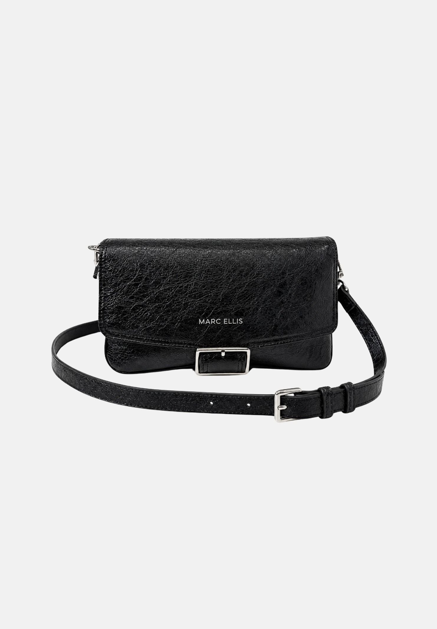 MARC ELLIS Borsa a tracolla JAYNE  nero per donna con elegante finitura effetto stropicciato, patta frontale JAYNE BLSI MARC ELLIS 