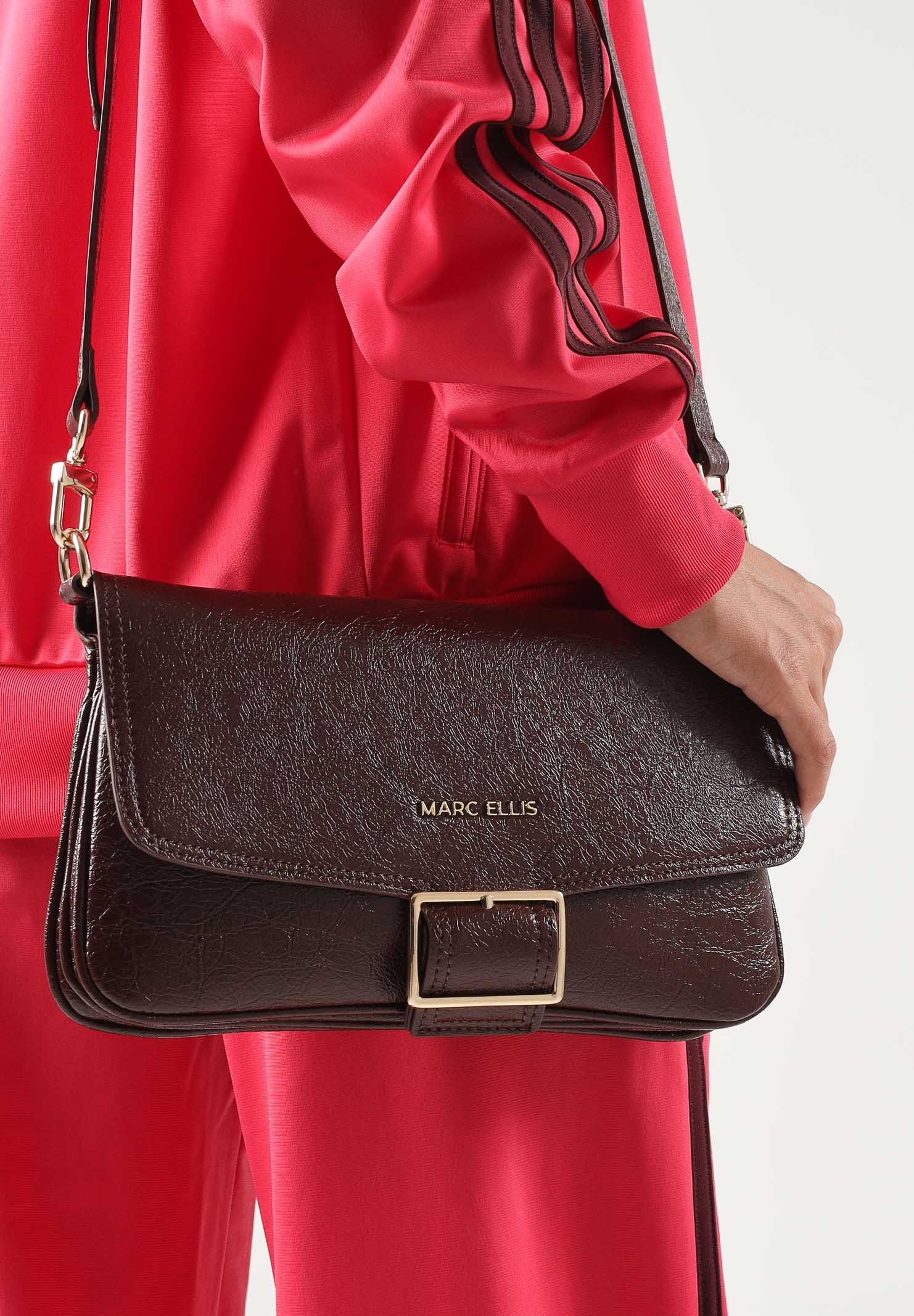 MARC ELLIS Borsa a tracolla JAYNE  marrone cioccolato per donna con elegante finitura effetto stropicciato, patta frontale JAYNE CH MARC ELLIS 