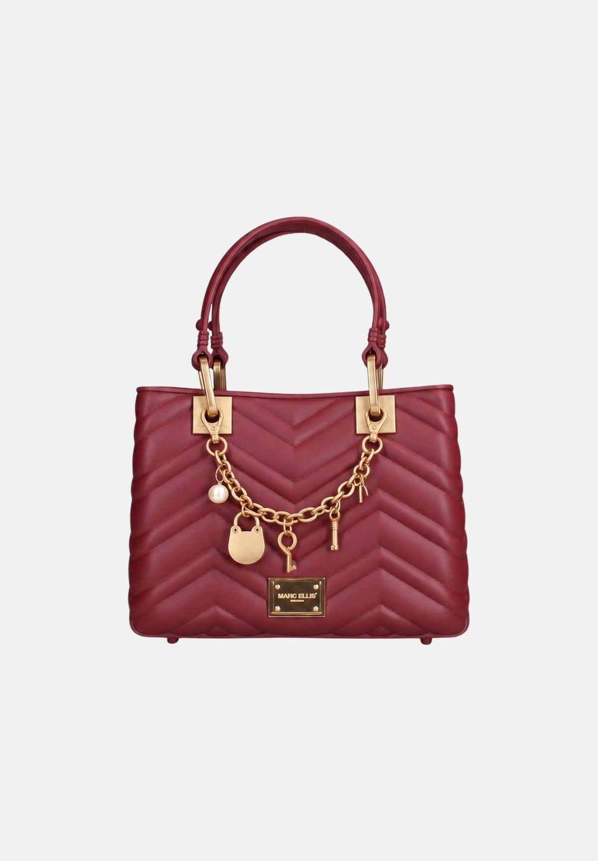 MARC ELLIS Borsa a mano KRISSY WAVE S 27 prugna da donna con lavorazione matelassé e charm dorati. KRISSY-WAVE-S27 PLMAGO MARC ELLIS 