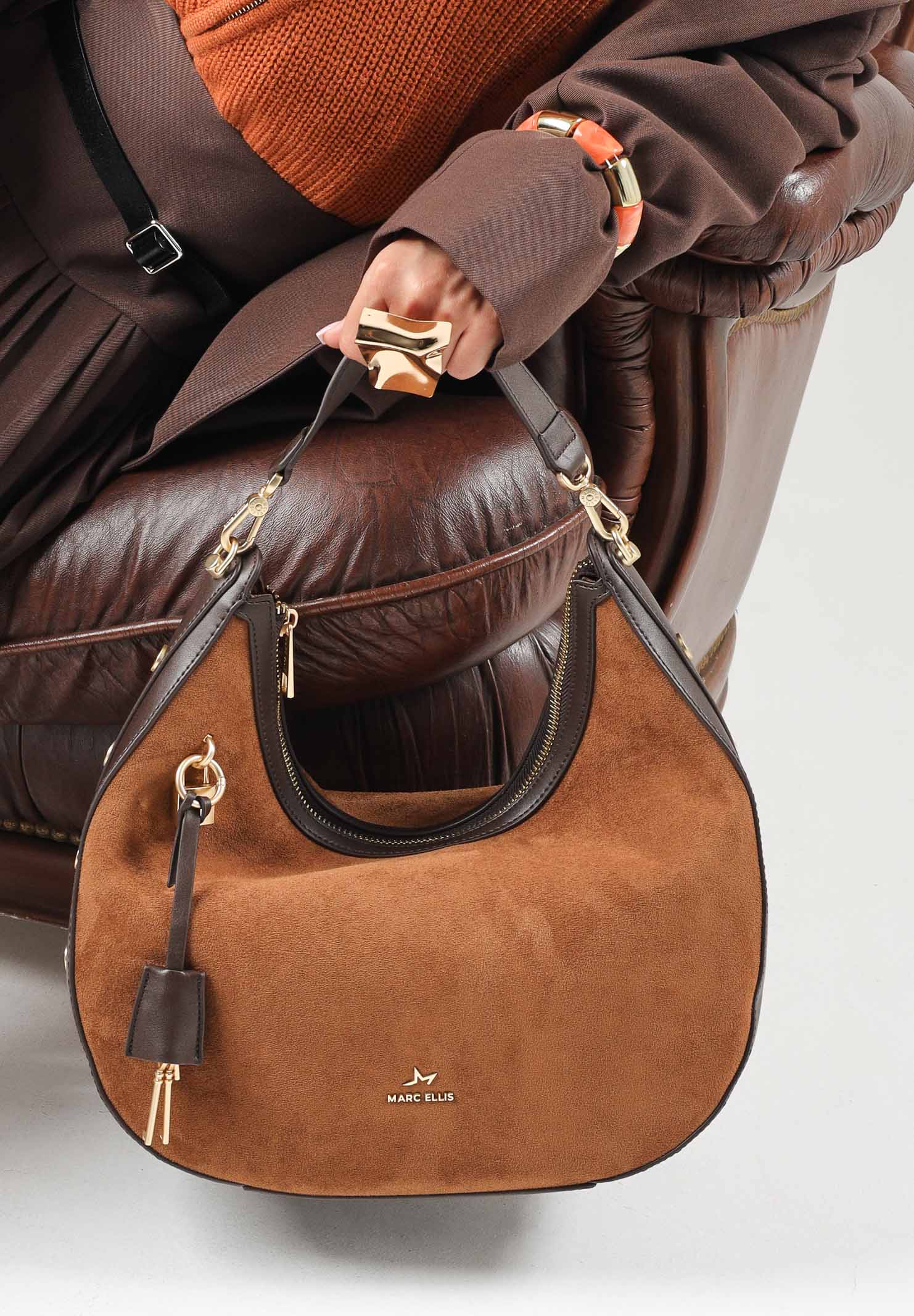 MARC ELLIS Borsa SINDY-KEYTA marrone cuoio per donna con morbida struttura hobo scamosciata SINDY-KEY TA MARC ELLIS 